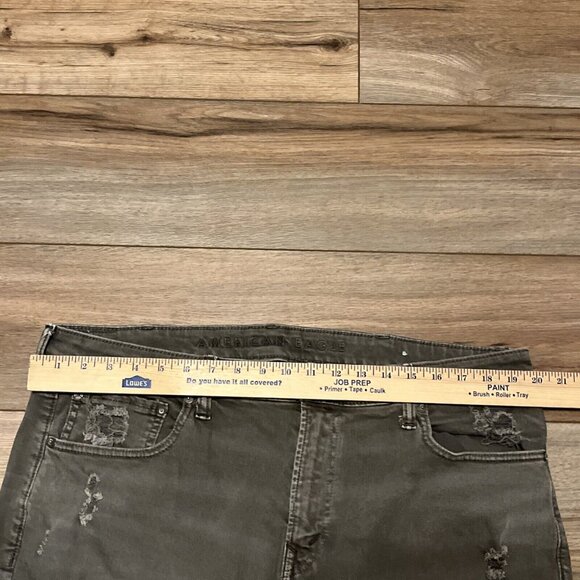 American Eagle AE Athletic Skinny Denim Jeans SZ 40x30 Olive Green Distressed - Picture 4 of 12